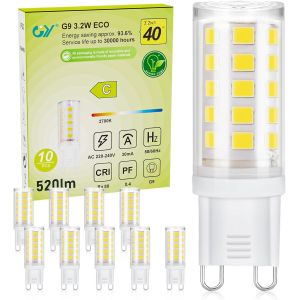 Tianyi-Ampoule G9 Led Blanc Chaud 2700k, 3.2w 520lm Equivalent 40w, Classe C Ampoule Led G9, 16mm X 50mm, 220-240v, Base En C&eacute;ramique, Non-Dimmable, Lot De 10 - Neuf