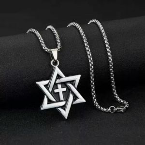 Collier Pour Homme Avec Pendentif Croix T&ecirc;te De Mort Style Punk Gothique, Cha&icirc;ne De 61 Cm, Mod&egrave;le 3, Davidstern Style 3 - Neuf