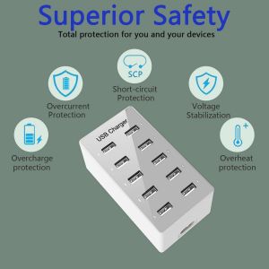 Station De Charge Usb Multiple Pour Iphone 12/13/14, Samsung Galaxy S22/S23 Ultra/Z Flod/Z Flip, Google, Xiaomi, Huawei, Ipad, Ipod (Blanc) - Neuf