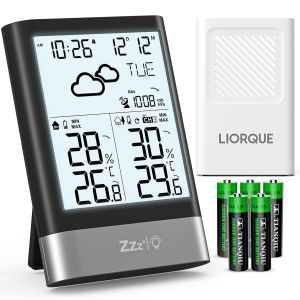 SUBZONAL-Station M&eacute;t&eacute;o Sans Fil Avec RCC, Thermom&egrave;tre Hygrom&egrave;tre Barom&egrave;tre Int&eacute;rieure Ext&eacute;rieure Temp&eacute;rature Pr&eacute;visions M&eacute;t&eacute;orologiques, LCD Ecran R&eacute;tro &eacute;clairage Horloge Num&eacute;rique Alarme Snooze - Neuf