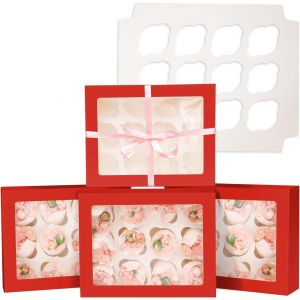 Lot De 6 Boîtes À Cupcakes Pop-Up Automatiques Avec Fenêtre-Rouge-33 X 25,4 X 9 Cm-Pour Porte-Cupcakes,Cupcakes (33 X 10 X 3,5 Pouces) - Neuf