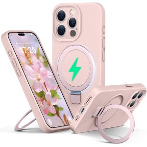 Maa-Liquid Silicone Coque Pour Iphone 15 Pro With Magnetic Ring Stand, Upgraded Camera Protection Mil-Grade Drop Shockproof Soft Anti-Scratch Microfiber Lining Silicone Coque(Rose) - Neuf