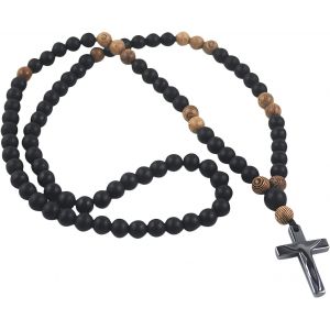 Kales-Collier Chapelet Croix Catholique Perles De Pri&egrave;re En Bois Naturel Avec Croix Chapelet De Perles En Bois Collier Pendentif De Croix Collier Religieux Catholique De Pri&egrave;re - Neuf