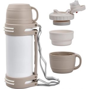 Gjfty-Natuce Bouteille Isotherme 1,2 L, Grande Bouteille Isotherme Avec Gobelets Et Poignée, Double Paroi En Acier Inoxydable, Anti-Fuite Et Robuste, Pour Sport, Camping, Extérieur, Randonnée (Blanc) - Neuf