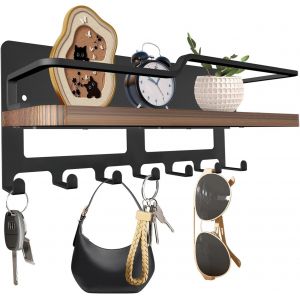 Cauc-Porte Clef Mural En Bois Avec 6 Crochets, R&eacute;tro Porte-Cl&eacute;s Avec &Eacute;tag&egrave;re, Multifonction Organisateur De Courrier, Pour La D&eacute;coration Int&eacute;rieure Entr&eacute;e, Salon, Couloir, Bureau - Neuf