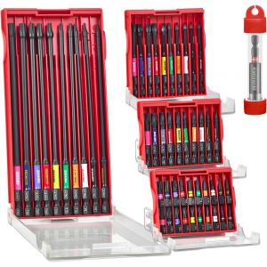Ulteronixshop-51 Pi&egrave;ces Jeu d'embouts de Vissage Torx T7-T40 aux Chocs de 25/50/75/150 mm, Embout pour Tournevis en Acier S2 avec Porte-embouts Magn&eacute;tiques de 75 mm Long et Bo&icirc;te de Rangement - Neuf