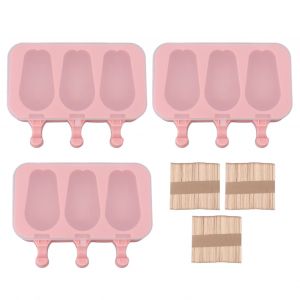 Hjlian Lot De 3 Moules A Glace En Silicone Avec Couvercle, Faciles A Demouler, Resistants Au Froid Et A La Chaleur, Avec Batonnets, Motif Lapin - Neuf