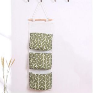 Sac de rangement suspendu avec poches, pratique et multicouche, sac de rangement mural imperméable en coton et lin (vert) - Neuf