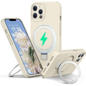 Maa-Liquid Silicone Coque Pour Iphone 12 Pro Max With Magnetic Ring Stand, Upgraded Camera Protection Mil-Grade Drop Shockproof Soft Anti-Scratch Microfiber Lining Silicone Coque(Beige) - Neuf