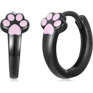 Chenquansarl-Boucles D'oreilles Femme Créoles Chat, Argent 925 Petite Créoles Chatte Exquis Boucles D'oreille Mini Hoop Huggie, Animaux Bijoux Cadeau Pour Femmes Filles - Neuf