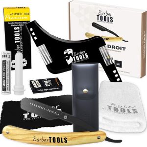 Kit De Rasage - Rasoir De Barbier Lame Interchangeable + 40 Doubles Lames (80 Lames Simples) + Chiffon + Stick D'alun + Étui De Rangement + Serviette De Rasage + Peigne Pochoir (Traceur De C[Z2657] - Neuf