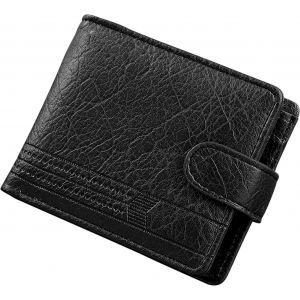 TRAHOO-Portefeuille Homme, PU Cuir Minimaliste Porte Monnaie Grande Capacit&eacute; Porte Carte avec 7 Fentes pour Cartes 1 Compartiment &agrave; Fermeture &eacute;clair, Noir - Neuf