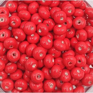 20 Perles Porcelaine Emaillee Rouge Forme Rondelle 8mm Fabrication Bijoux Diy - Neuf