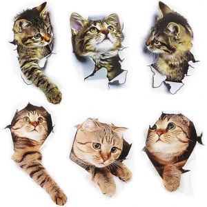 6pcs 3d Chat Stickers Muraux, 3d Chat Autocollants 3d Sticker Mural Chat, Chat Sticker Pour Fenêtre De Voiture, Toilettes, Salle De Bains, Chambre À Coucher, Chambre D'enfants, Cuisine - Neuf