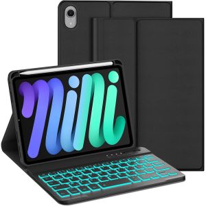Clavier Pour Ipad Mini 7 8.3'' 2024 (A17pro), Étui Clavier Pour Ipad Mini 6 2021 Magnétique Amovible Bluetooth Français Azerty Layout, 7 Couleurs De Rétroéclairage, Noir - Neuf