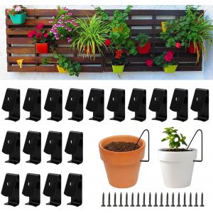 MEVRONISSHOP-18 Pi&egrave;ces Accroche Plante Mural Cach&eacute;, Crochet Pots de Fleur Cintres &agrave; Clips, Crochets Pot de Fleur Porte, Support de bac &agrave; Fleurs pour Arbres, Cl&ocirc;tures, Grilles, etc (Noir) - Neuf