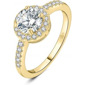 1.55ct Halo Cubic Zirconia Bague Taille Rond Pierre Argent Massif 925 Femme,Plaqué Or Jaune Or Rose Bague Diamant Simulé Fiançailles Mariage Promise Alliance,Ensemble Bijoux Mariee.[Y444] - Neuf