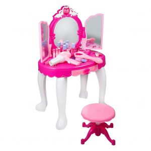 Coiffeuse princesse glamour avec tabouret, seche-cheveux et jouet de maquillage rose - Neuf