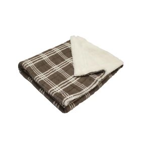 Plaid Polaire Imprim&eacute; Et Sherpa Tania Taupe 120x160 Cm - Neuf