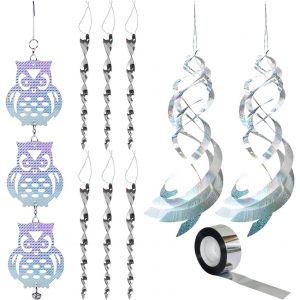 Kalanka-1 Pendentif Hibou, 2 Ornements Rotatifs, 6 Bandes En Spirale, 1 Rouleau De Ruban En Argent Sterling, Protection Réfléchissante Contre Les Oiseaux - Neuf