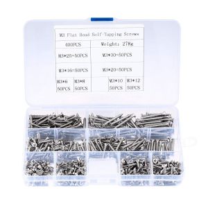 CHECARZHN--NO1-Assortiment 400 Pièces Vis Autotaraudeuses M3, Vis À Tête Fraisée, Vis À Bois, Vis Autoperceuses Assortiment Pour Panneau De Particules Plaque De Plâtre, Métal - M3X (6/8/10/12/16/20/2 - Neuf