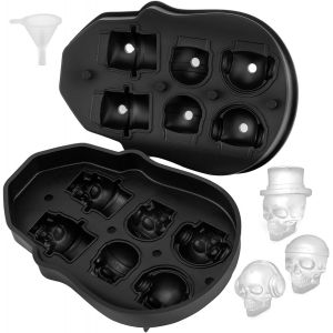 Bac À Glaçons En Forme De Tête De Mort, Bac À Glaçons Flexible En Silicone Noir Avec Couvercle Et Entonnoir, 3 Modèles Différents Pour Boissons Et Chocolats Lors Des Fêtes Et Des Vacances. - Neuf