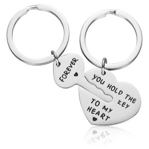 Coeur Porte-Cl&eacute;s Grav&eacute;, En Argent, Pour Les Couples, Pendentif Bijoux, Cadeau D'anniversaire - Neuf