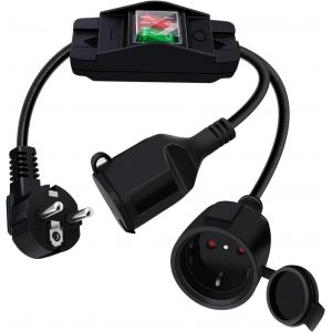 Rallonge Electrique schuko avec Interrupteur 16A 250V Double Prise Schuko Cable D'extension Schuko avec Interrupteur, Prise IP44 pour Une Utilisation Ext&eacute;rieure ou Int&eacute;rieure (Noir, 1.5m) - Neuf