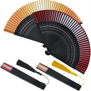 Kalanka-2 Pièces Éventails Pliants Avec Frange En Soie, Éventails À Main Portables Artisanaux En Bambou Ventilateurs Pliables Pour Mariage Danse Décoration Parti Cadeau, Rouge Jaune - Neuf