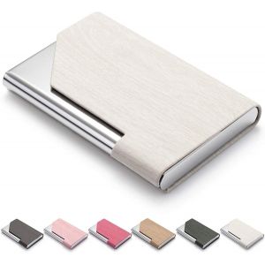 KALANKA-Porte-Cartes de Visite, étui en Cuir Microfibre de Luxe, Porte-Cartes en métal, Porte-Carte Fin, Porte-Cartes de Visite pour Homme et Femme avec Fermeture magnétique (Blanche) - Neuf