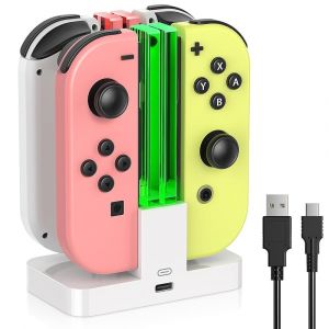 Nintendo Switch Charging Station for Joy Con Controller and OLED Model with LED Indicator,Professional Joycons Compatible Joycons Controller with Charging Cable (White) - Neuf