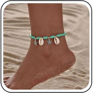 Bracelet De Cheville En Coquillage D'étoile De Mer Perles De Coquillage Chaîne De Cheville De Plage Chaîne De Perles Vertes Chaîne De Cheville Argent Chaîne Cheville D'été Coquillage Plage - Neuf