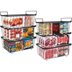 Mevronisshop-Lot De 6 Paniers De Cong&eacute;lation Empilables Avec Poign&eacute;es, Fil D'acier De 2,8 Mm, Fond Antid&eacute;rapant Et Cong&eacute;lation Rapide, Pour R&eacute;frig&eacute;rateur Cu.Ft 5-7 (37 X 18 X 14,5 Cm) - Neuf