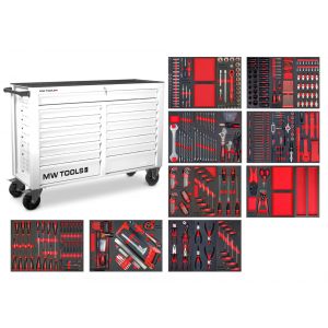 Servante d'atelier compl&egrave;te large, blanche XL 514 outils MW Tools MWE512G4W - Neuf