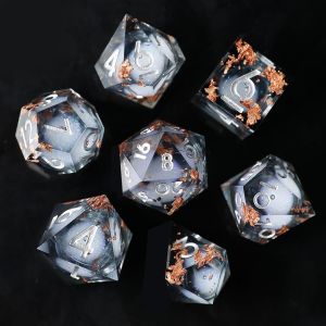 Chenquansarl-Dés Dnd Lot De 7 Noyau Liquide, Sables Mouvants Dés Polyédriques À Bords Tranchants Résine Pour Donjons Et Dragons, Dés D&d Rpg D20 D12 D10 D8 D6 D4 Faits À La Main Pour Jeux De Rôle - Neuf