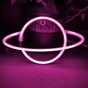 Planet Neon Signs LED Enseigne Murale Au Néon, Suspendus Neon Lights Planet USB/Batterie Planète Lampe Neon Light pour Enfants Chambre Fête Danniversaire Bar Décor De Mariage-Rose Planète - Neuf