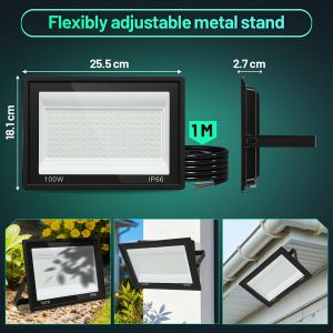 100w Projecteur Led Ext&eacute;rieur Projecteur Floodlight Ip66 &Eacute;tanche Projecteur Ext&eacute;rieur Pour Terrain De Sport Garage 6000k Blanc Froid - Neuf