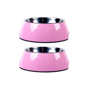 Gamelle Pour Animaux De Compagnie En Acier Inoxydable Et M&eacute;lamine De Qualit&eacute; Sup&eacute;rieure - Conception &Agrave; Double Couche Pour Chiens Et Chats, Solution D'alimentation Facile &Agrave; Nettoyer, Durable Et S&ucirc;re - Neuf