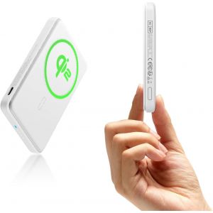 Pack De Batterie Magsafe Certifi&eacute; Qi2, Chargeur Portable &Agrave; Charge Rapide 5 000 Mah 15 W, Banque Externe Ultra-Compacte De 0,55 Po, C&acirc;ble Usb-C Pour Iphone 17/16/15/14/13/12, Google Pixel 10, Blanc - Neuf