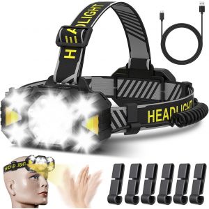 Lampe Frontale Led Ultra Puissante - 2024 Améliorée 12 Led 12 Modes, Rechargeable Avec Détection De Geste, Ipx5 Étanche, 90° Angle Réglable - Neuf