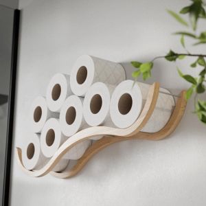 Support De Papier Toilette Mural Pour Salle De Bain - Organiseur De Rouleau De Papier Toilette - Support En Bois Unique Pour Papier De Soie - Accessoires De Bain En Bois - Vague (T[MAT791113] - Neuf
