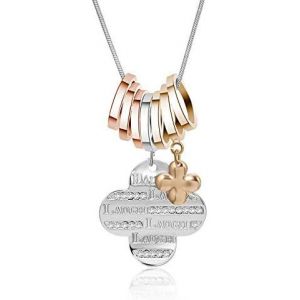 Kal-Collier Avec Pendentif Trèfle À Quatre Feuilles « Rire » Pour Femme Avec Anneaux En Or Rose Et Argent - Neuf