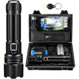 Jexnovashop-Lampe Torche Led Ultra Puissante,1000000 Lumens Lampe De Poche Rechargeable Avec Batterie 5000mah,Zoomable 5 Modes,Ip67 &Eacute;tanche Lampe Torche Tactique Pour Camping Randonn&eacute;e P&ecirc;che - Neuf
