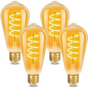 Kalanka-Ampoule E27 Led Filament Flexible En Spirale St64, Lampe Vintage 4w 350lm, R&iquest;&iquest;Tro Edison En Verre Brun, 2200k Blanc Chaud, Non-Dimmable, Lot De 4 - Neuf