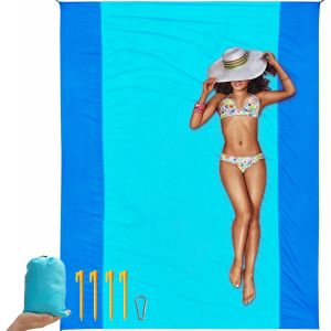 ERYI-Tapis De Plage Anti Sable, Matelas De Plage Extra Large, 304 X 270Cm Surdimensionné, Grand Et Compact Tapis De Voyage À Séchage Rapide, Léger Avec 4 Piquets Et 1 Mousqueton, Poches, Tapis De Pi - Neuf