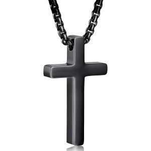 Trahoo-Collier Croix Homme, Chaine Pendentif Croix Acier Inoxydable Bijoux Argent/Or/Noir, Longueur De La Chaîne : 40/45 / 50/55 / 60 Cm - Neuf