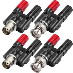 4PCS BNC M&acirc;le Femelle Plug &agrave; 2X 4mm Double Banane Femelle Jack Socket Reliure Poste RF Coaxial Splitter Connecteur BNC Banane Adaptateur pour Oscilloscope - Neuf