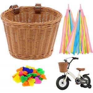 Panier De V&eacute;lo Pour Enfant Avant,Panier De V&eacute;lo Tress&eacute; Amovible Avec Perles &Agrave; Rayons Et Franges De Guidon,Accessoire De V&eacute;lo Pour Enfants&iquest; Marron&iquest; - Neuf