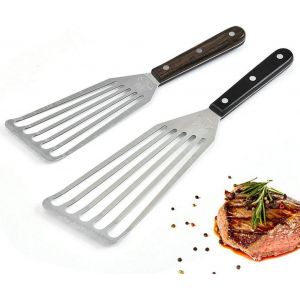 Mevronisshop-Pelle &Agrave; Poisson, 2 Pi&egrave;ces (11 Inch & 12.5 Inch), Poisson Spatule En Acier Inoxydable, Manche En Bois, Spatule &Agrave; Frire Antiadh&eacute;sive Pour La Cuisson Du Poisson, Oeuf, De La Viande - Neuf