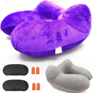 ERSHI-Coussin de nuque gonflable/coussin de voyage gonflable fabriqué en velours doux et housse de coussin lavable Coussin de nuqu[9 - Neuf
